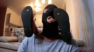 Licking Girls Feet - KARINA - Humiliates her slave - Flip flops and foot worship